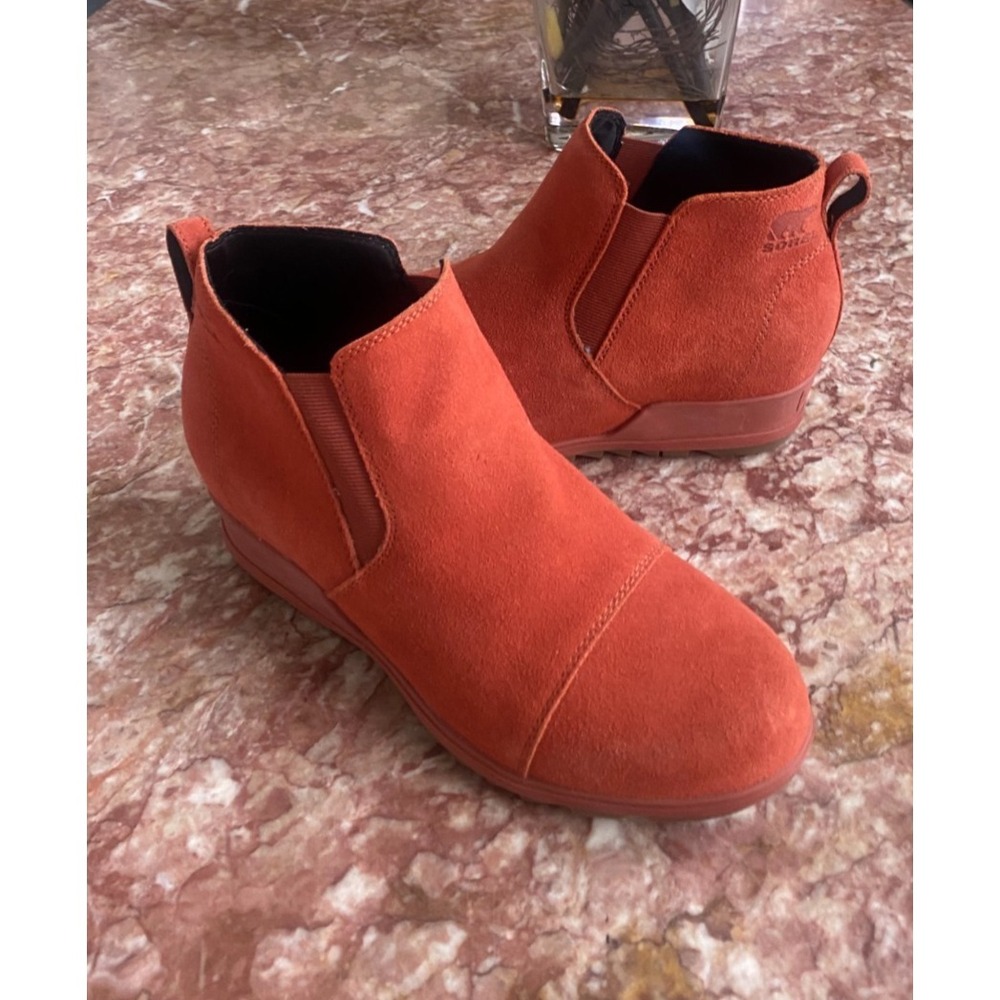 New Sorel Evie Women's Pull-On Suede Leather Wedge Ankle Booties Size 11, $159